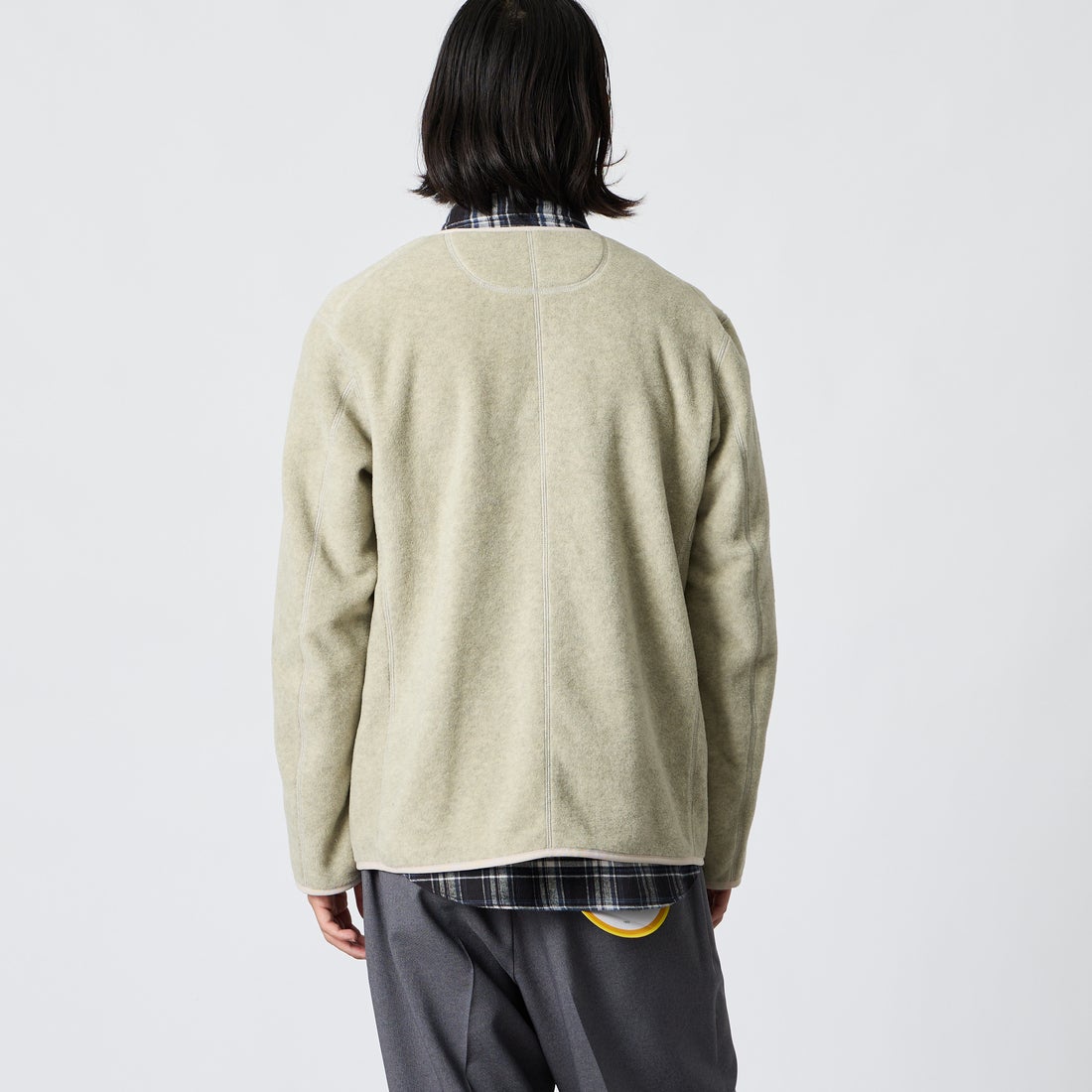 DANTON [ダントン] ノーカラーフリースカーディガン [JD-8939] MARBLE &&モデル身長：175cm 着用サイズ：42&&