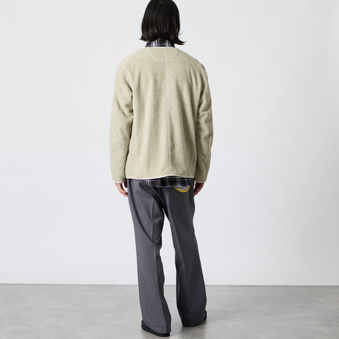 DANTON [ダントン] ノーカラーフリースカーディガン [JD-8939] MARBLE &&モデル身長：175cm 着用サイズ：42&&