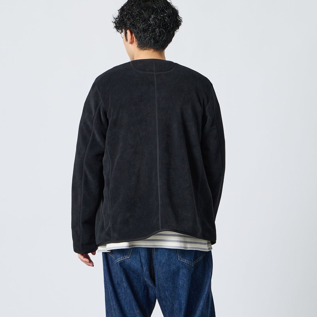 DANTON [ダントン] ノーカラーフリースカーディガン [JD-8939] BLACK &&モデル身長：168cm 着用サイズ：40&&