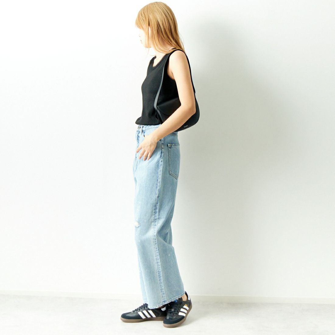 Jf Ready Made [ジェイエフレディメイド] ラメリブタンクトップ [8920622-06] 03 ﾌﾞﾗｯｸ &&モデル身長：179cm 着用サイズ：F&&