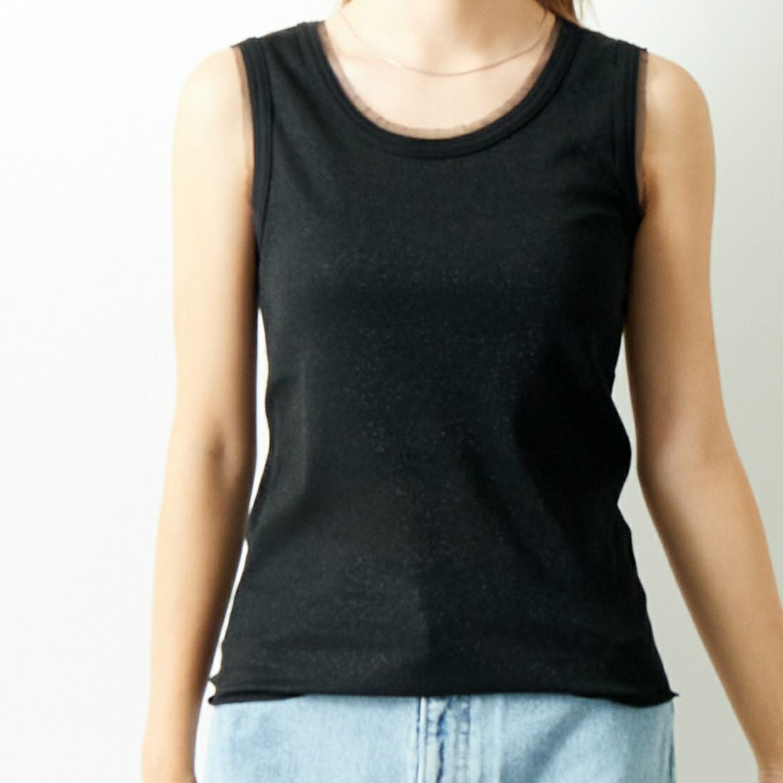 Jf Ready Made [ジェイエフレディメイド] ラメリブタンクトップ [8920622-06] 03 ﾌﾞﾗｯｸ &&モデル身長：179cm 着用サイズ：F&&