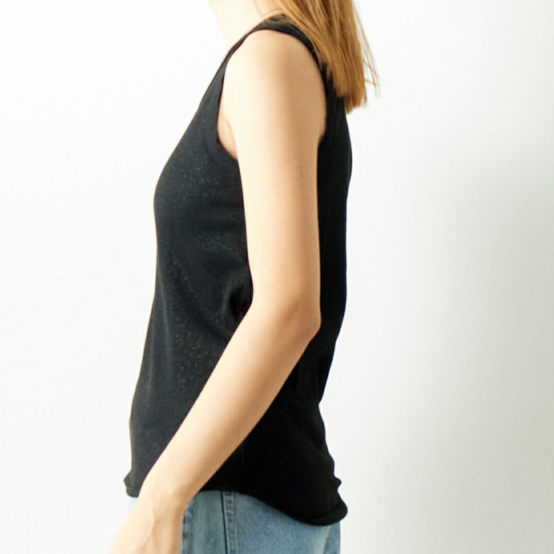 Jf Ready Made [ジェイエフレディメイド] ラメリブタンクトップ [8920622-06] 03 ﾌﾞﾗｯｸ &&モデル身長：179cm 着用サイズ：F&&