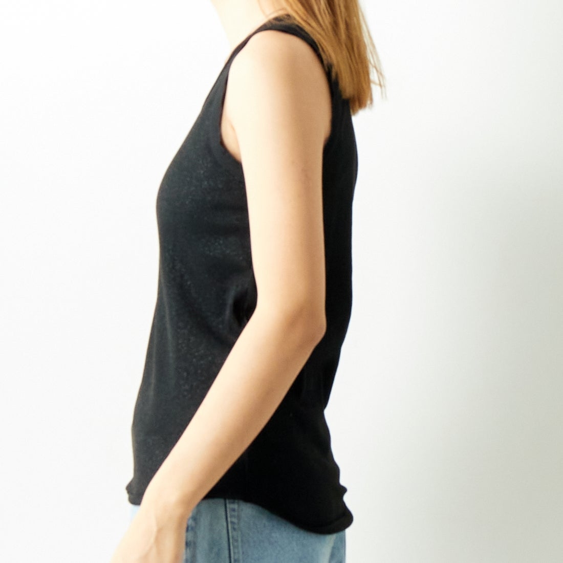 Jf Ready Made [ジェイエフレディメイド] ラメリブタンクトップ [8920622-06] 03 ﾌﾞﾗｯｸ &&モデル身長：179cm 着用サイズ：F&&