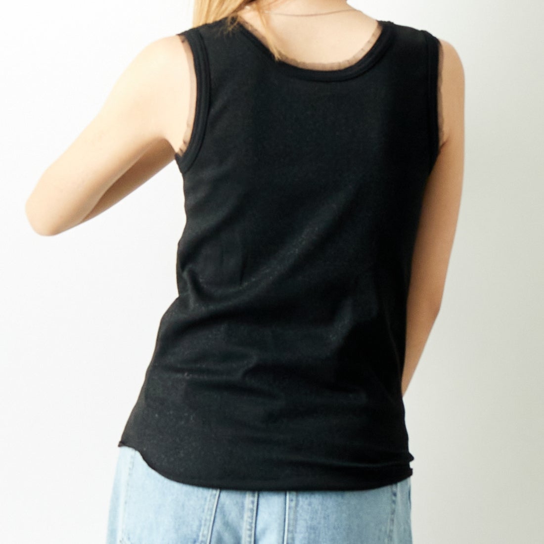 Jf Ready Made [ジェイエフレディメイド] ラメリブタンクトップ [8920622-06] 03 ﾌﾞﾗｯｸ &&モデル身長：179cm 着用サイズ：F&&