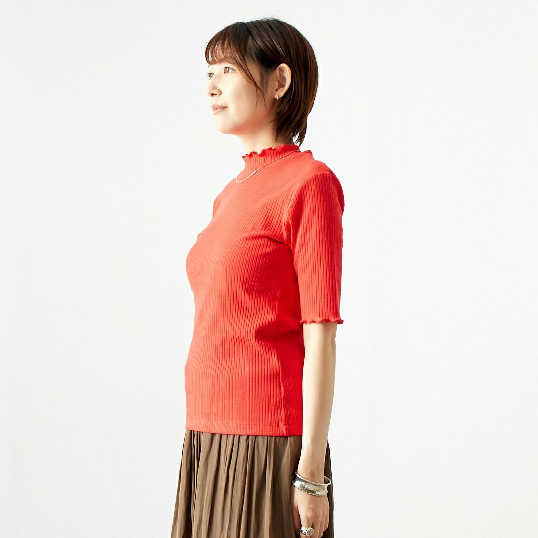 Jf Ready Made [ジェイエフレディメイド] ランダムテレコメローTシャツ [3004102] 301 ﾚｯﾄﾞ &&モデル身長：167cm 着用サイズ：F&&