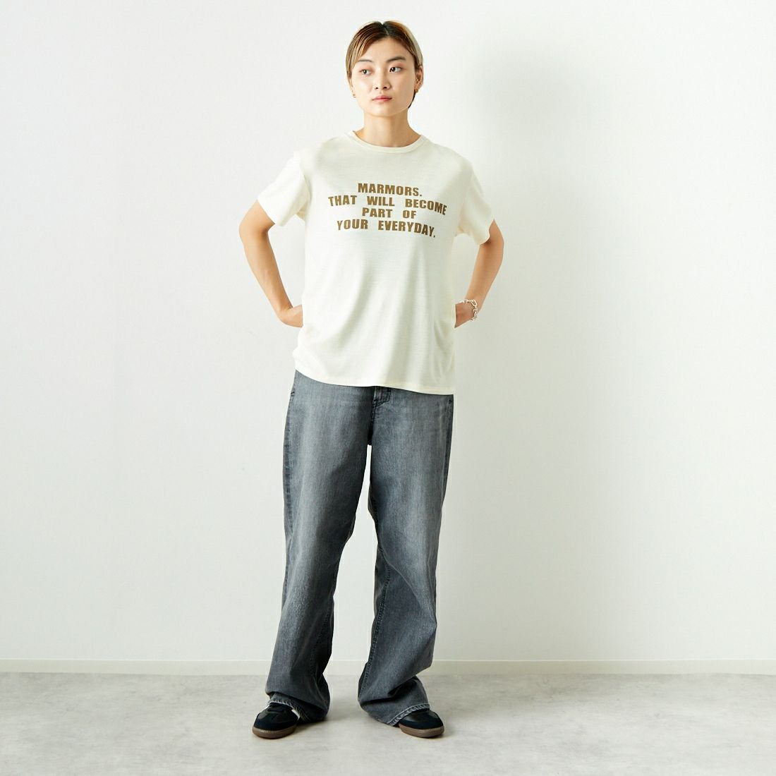 marmors [マルモア] ウールロゴTシャツ [0224309060] OFF WHITE &&モデル身長：160cm 着用サイズ：36&&