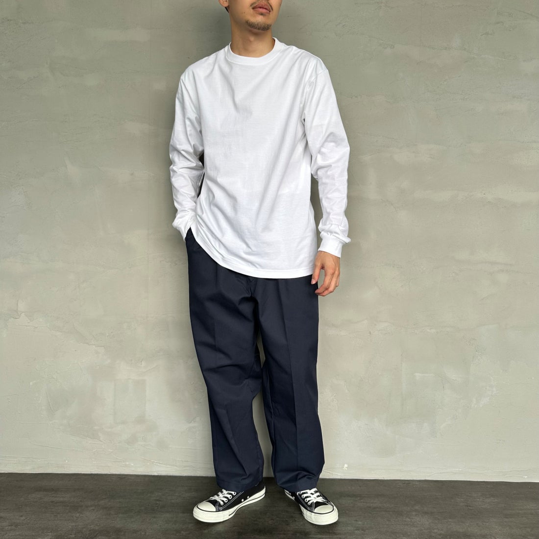 Hanes [ヘインズ] BEEFY ロングスリーブTシャツ [H5186] 010 ﾎﾜｲﾄ &&モデル身長：168cm 着用サイズ：L&&