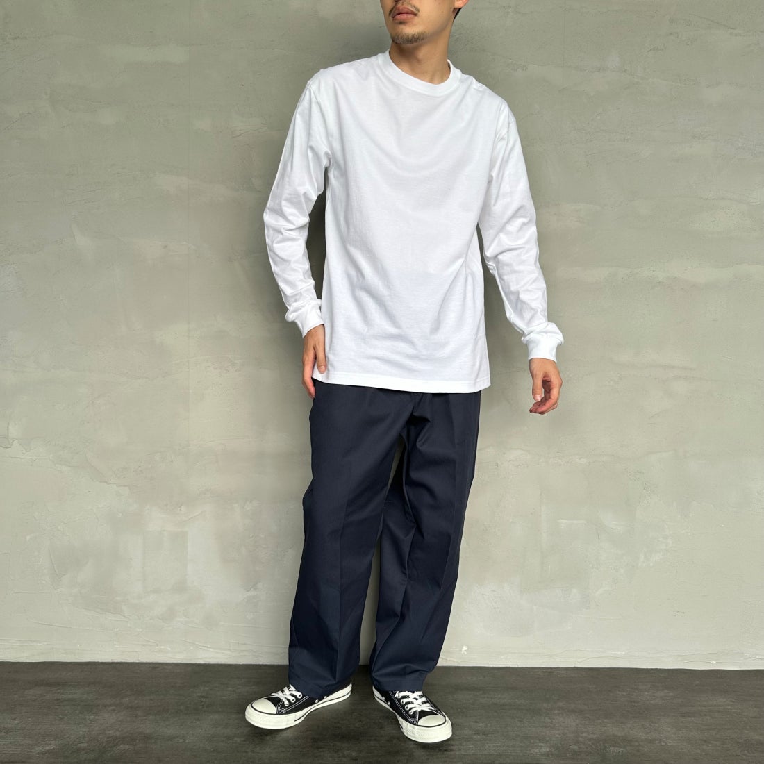 Hanes [ヘインズ] BEEFY ロングスリーブTシャツ [H5186] 010 ﾎﾜｲﾄ &&モデル身長：168cm 着用サイズ：L&&