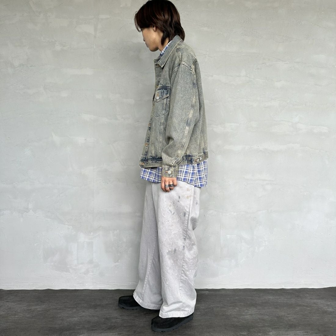 Noir Fabrik [ヌワールファブリック] デニムトラッカージャケット [NF-243-064] T.ACID BLU&&モデル身長：179cm 着用サイズ：L&&