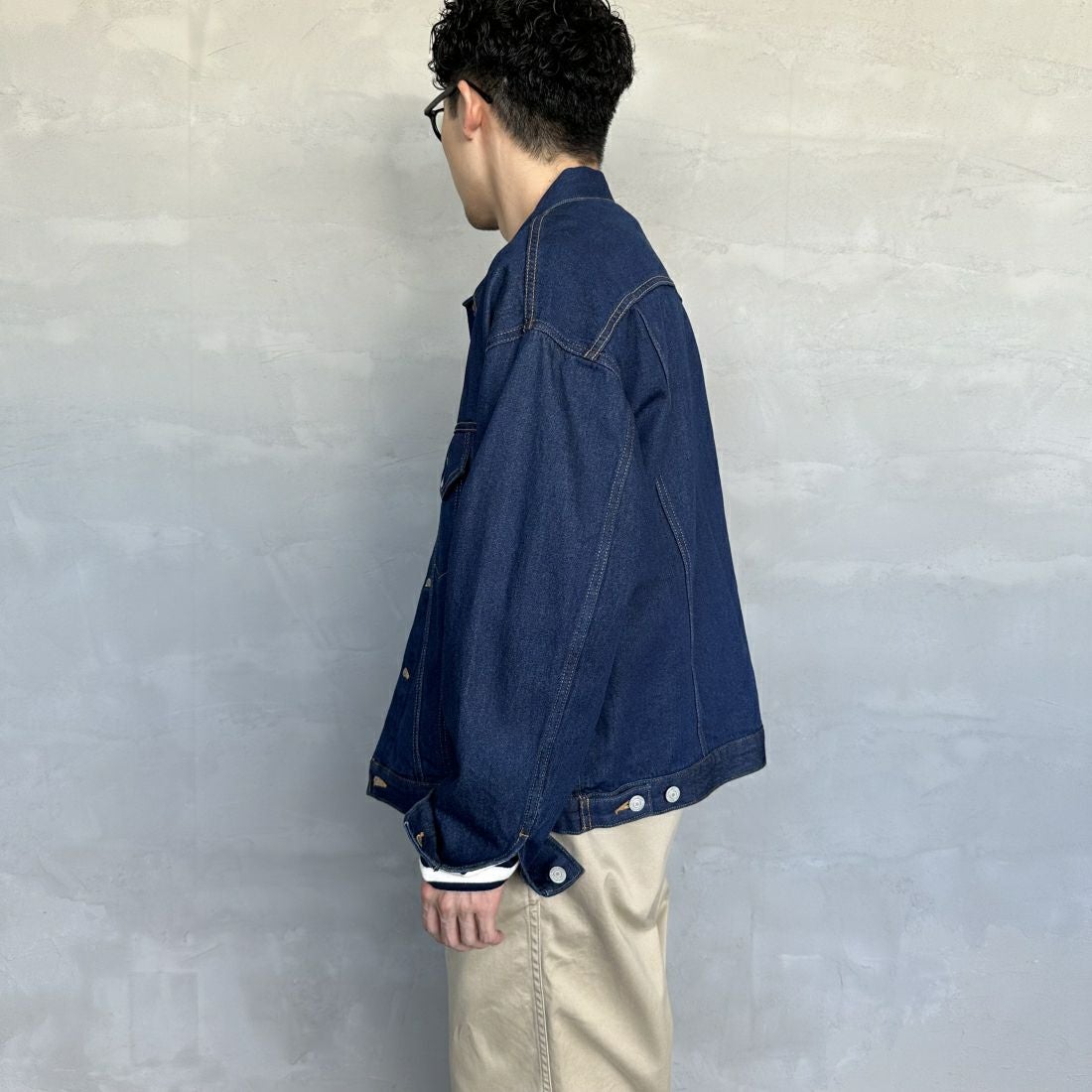 Noir Fabrik [ヌワールファブリック] デニムトラッカージャケット [NF-243-064] ONE WASH&&モデル身長：168cm 着用サイズ：M&&