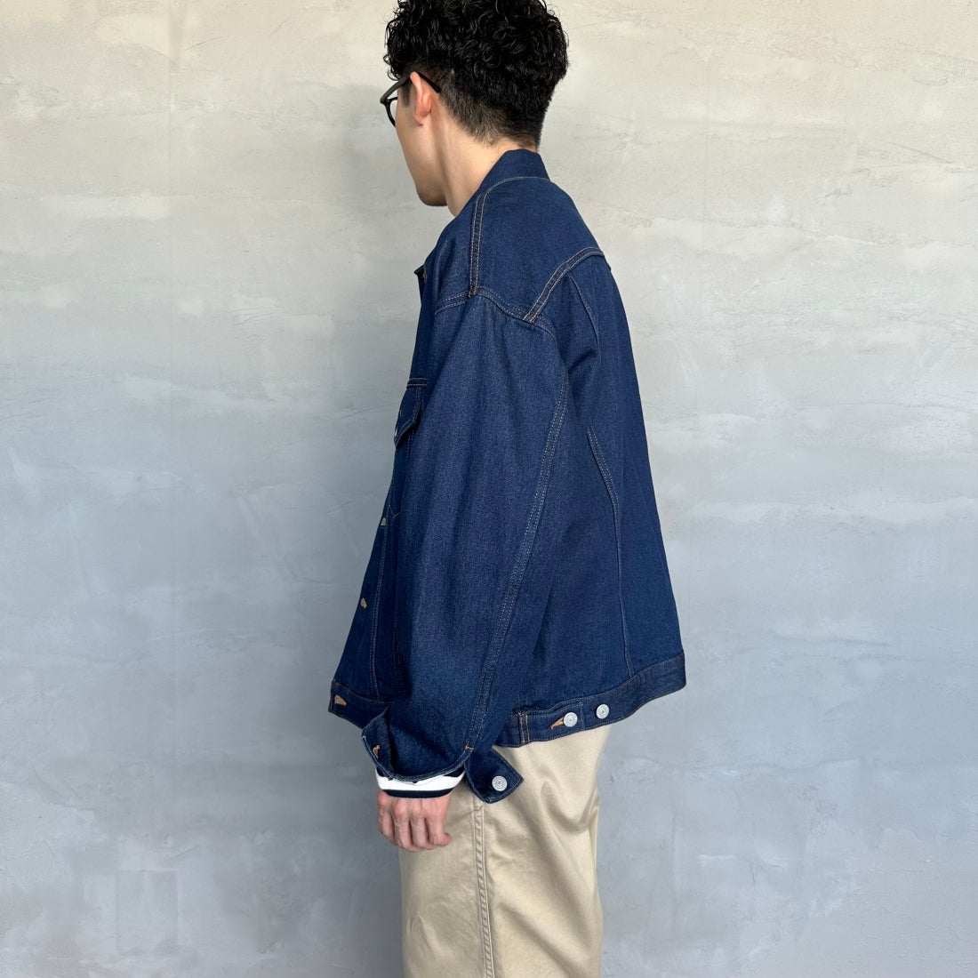 Noir Fabrik [ヌワールファブリック] デニムトラッカージャケット [NF-243-064] ONE WASH&&モデル身長：168cm 着用サイズ：M&&