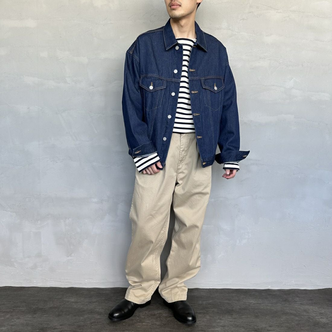 Noir Fabrik [ヌワールファブリック] デニムトラッカージャケット [NF-243-064] ONE WASH&&モデル身長：168cm 着用サイズ：M&&