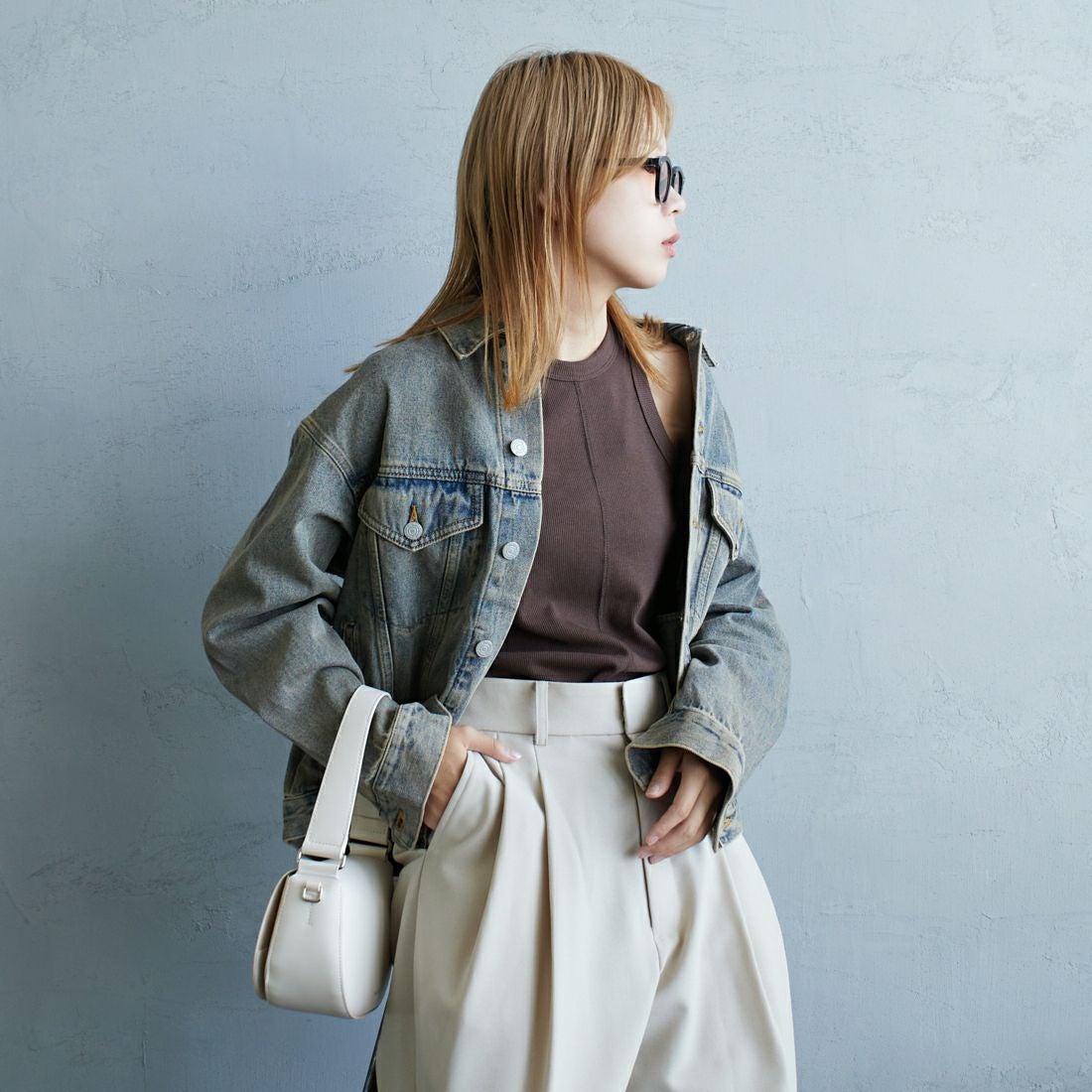 Noir Fabrik [ヌワールファブリック] デニムトラッカージャケット [NF-243-064] T.ACID BLU &&モデル身長：167cm 着用サイズ：XS&&