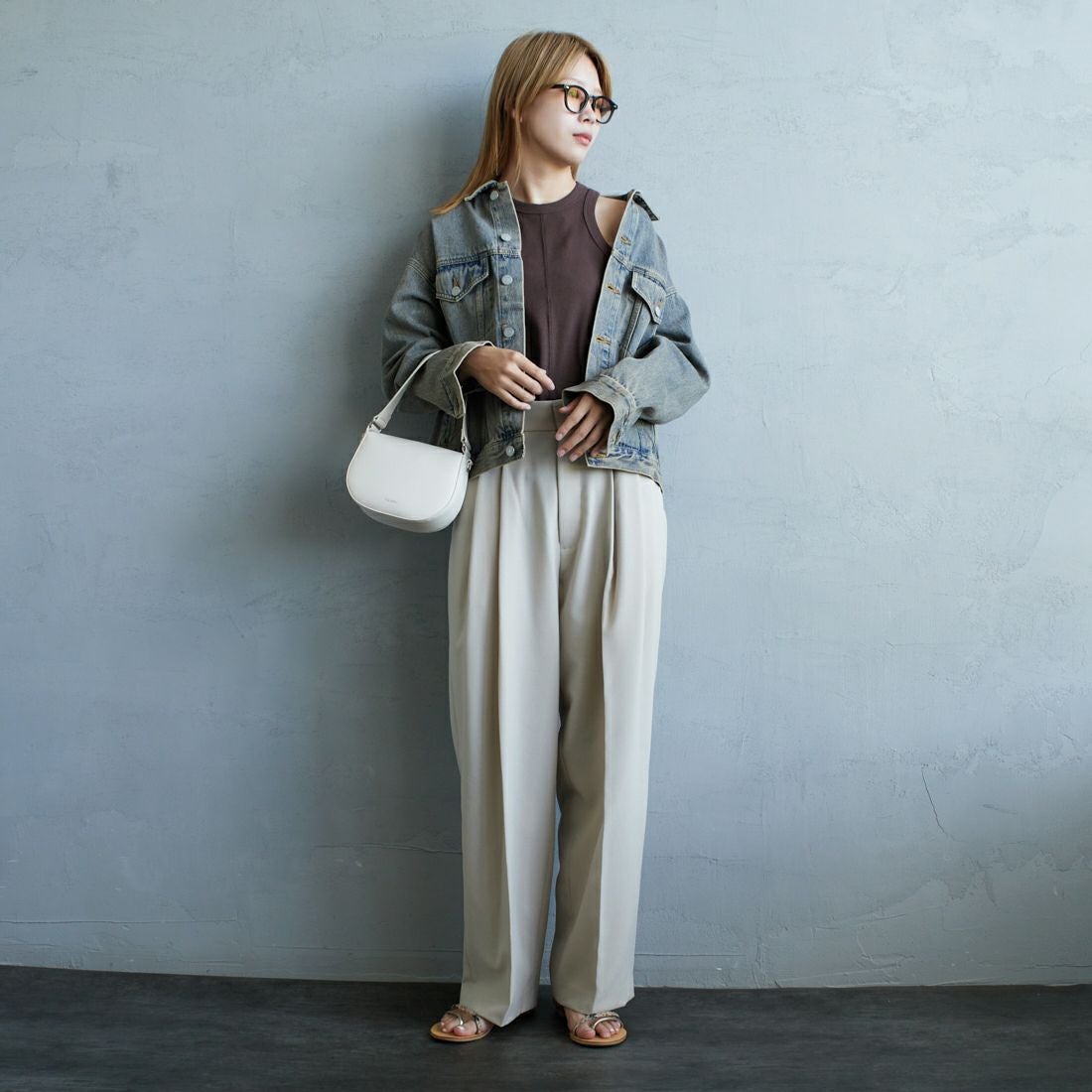 Noir Fabrik [ヌワールファブリック] デニムトラッカージャケット [NF-243-064] T.ACID BLU &&モデル身長：167cm 着用サイズ：XS&&