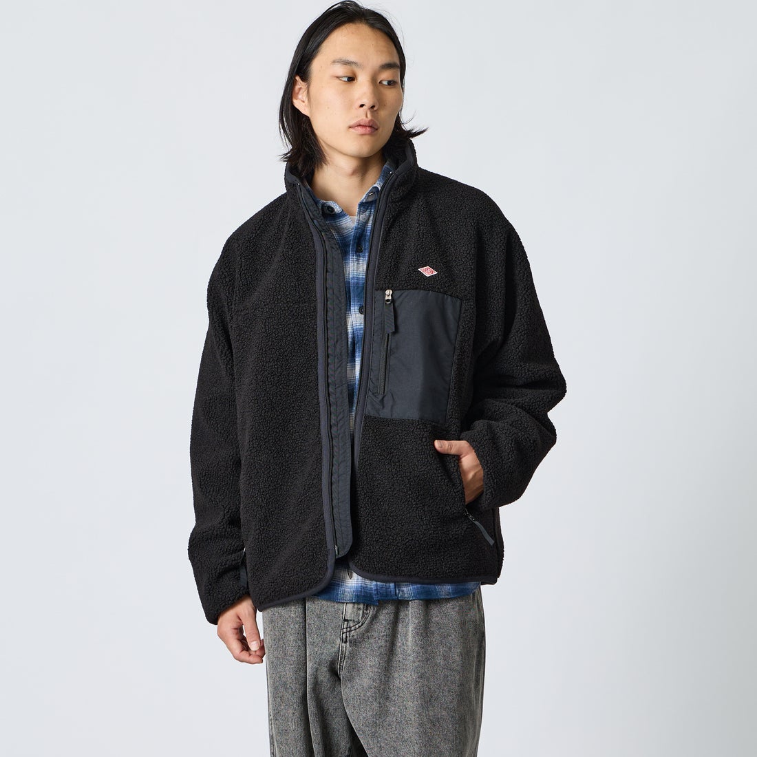 DANTON [ダントン] スタンドカラーボアジャケット [DT-A0195LBA] BLACK &&モデル身長：175cm 着用サイズ：M&&