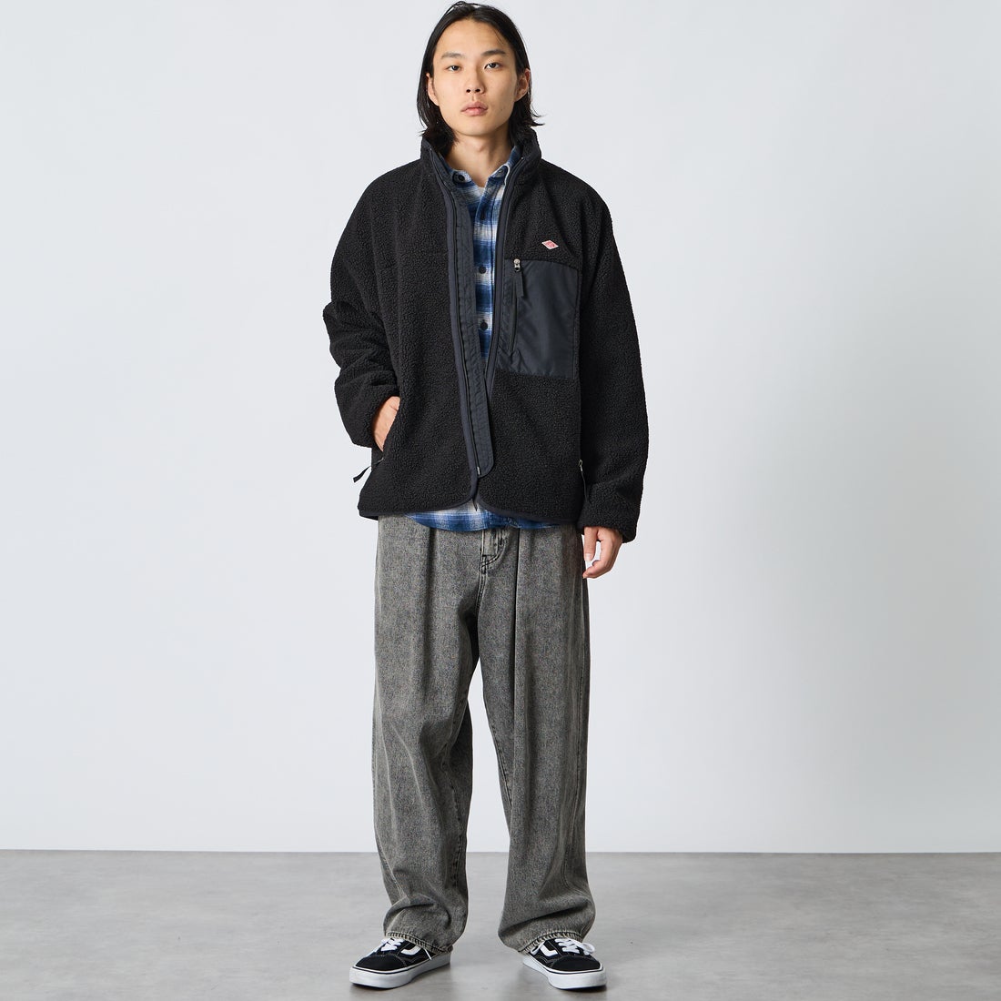 DANTON [ダントン] スタンドカラーボアジャケット [DT-A0195LBA] BLACK &&モデル身長：175cm 着用サイズ：M&&