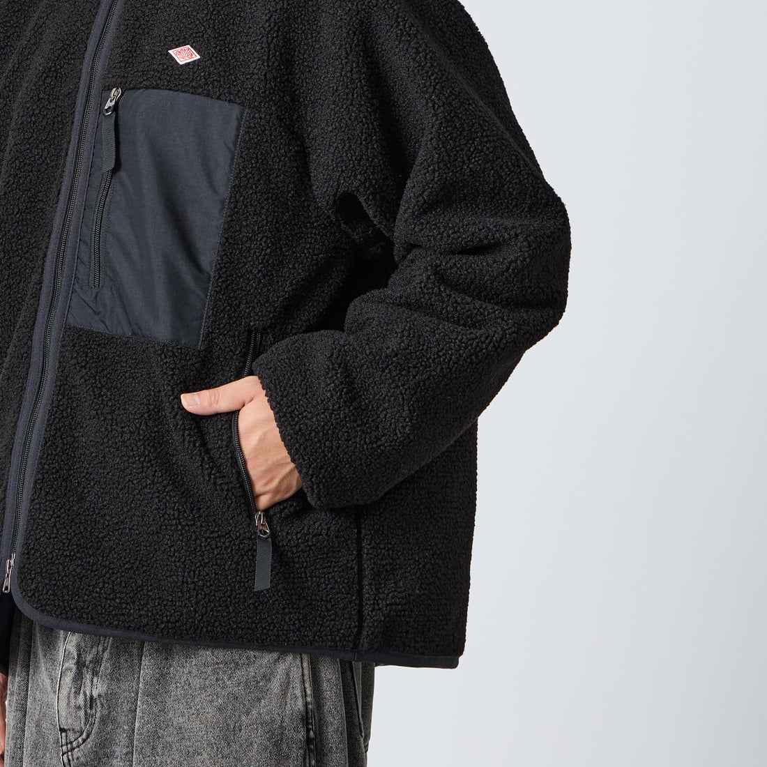 DANTON [ダントン] スタンドカラーボアジャケット [DT-A0195LBA] BLACK &&モデル身長：175cm 着用サイズ：M&&