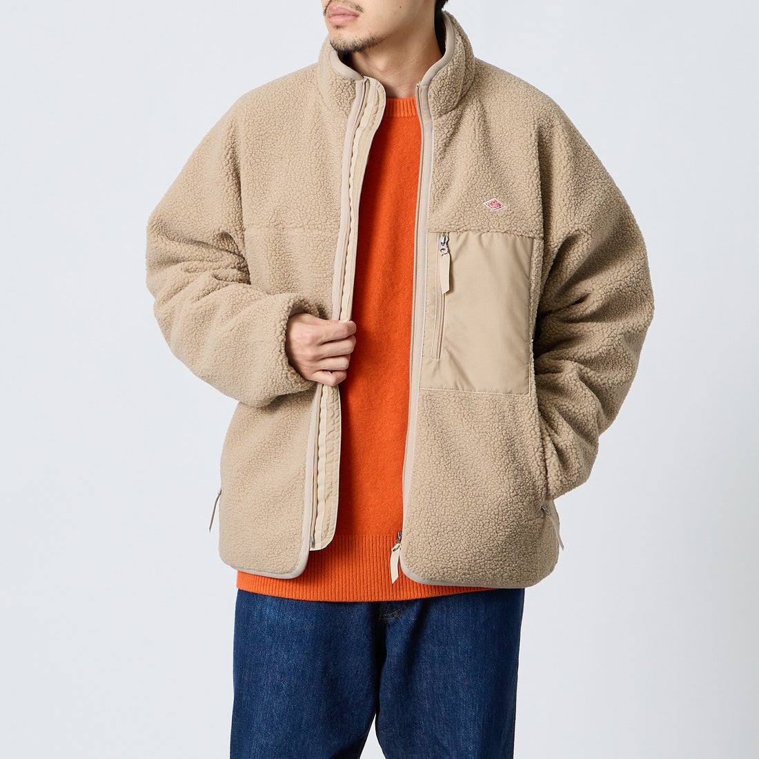 DANTON [ダントン] スタンドカラーボアジャケット [DT-A0195LBA] BEIGE &&モデル身長：168cm 着用サイズ：M&&