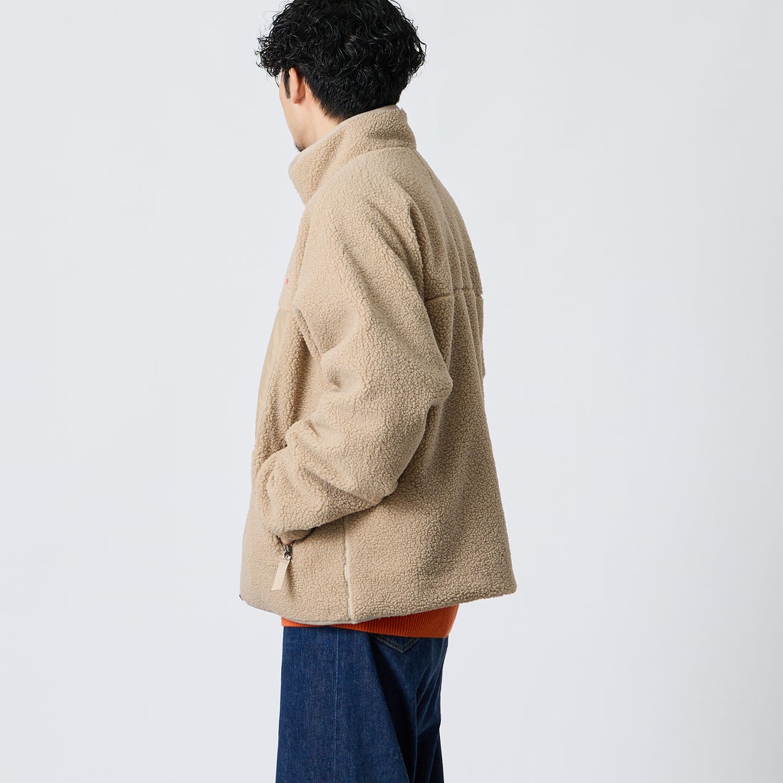 DANTON [ダントン] スタンドカラーボアジャケット [DT-A0195LBA] BEIGE &&モデル身長：168cm 着用サイズ：M&&