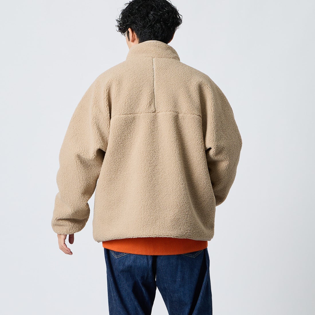 DANTON [ダントン] スタンドカラーボアジャケット [DT-A0195LBA] BEIGE &&モデル身長：168cm 着用サイズ：M&&