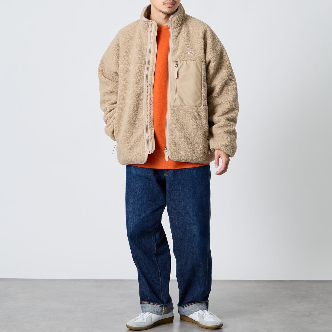 DANTON [ダントン] スタンドカラーボアジャケット [DT-A0195LBA] BEIGE &&モデル身長：168cm 着用サイズ：M&&
