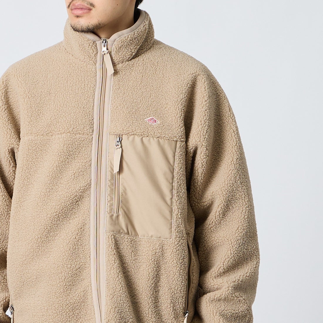 DANTON [ダントン] スタンドカラーボアジャケット [DT-A0195LBA] BEIGE &&モデル身長：168cm 着用サイズ：M&&