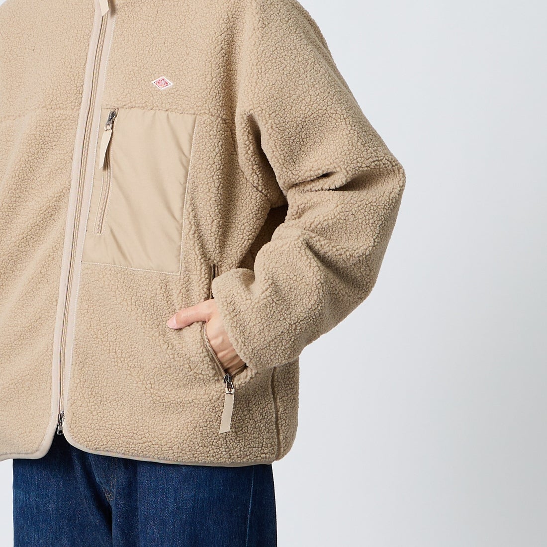 DANTON [ダントン] スタンドカラーボアジャケット [DT-A0195LBA] BEIGE &&モデル身長：168cm 着用サイズ：M&&