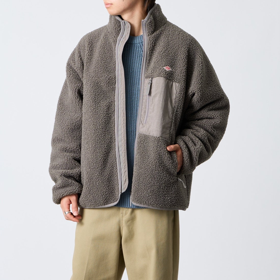 DANTON [ダントン] スタンドカラーボアジャケット [DT-A0195LBA] GREY &&モデル身長：177cm 着用サイズ：L&&