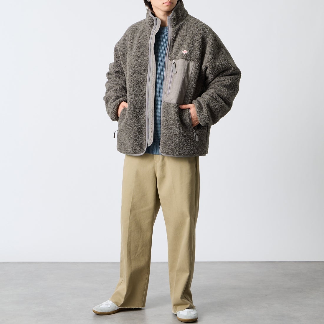 DANTON [ダントン] スタンドカラーボアジャケット [DT-A0195LBA] GREY &&モデル身長：177cm 着用サイズ：L&&