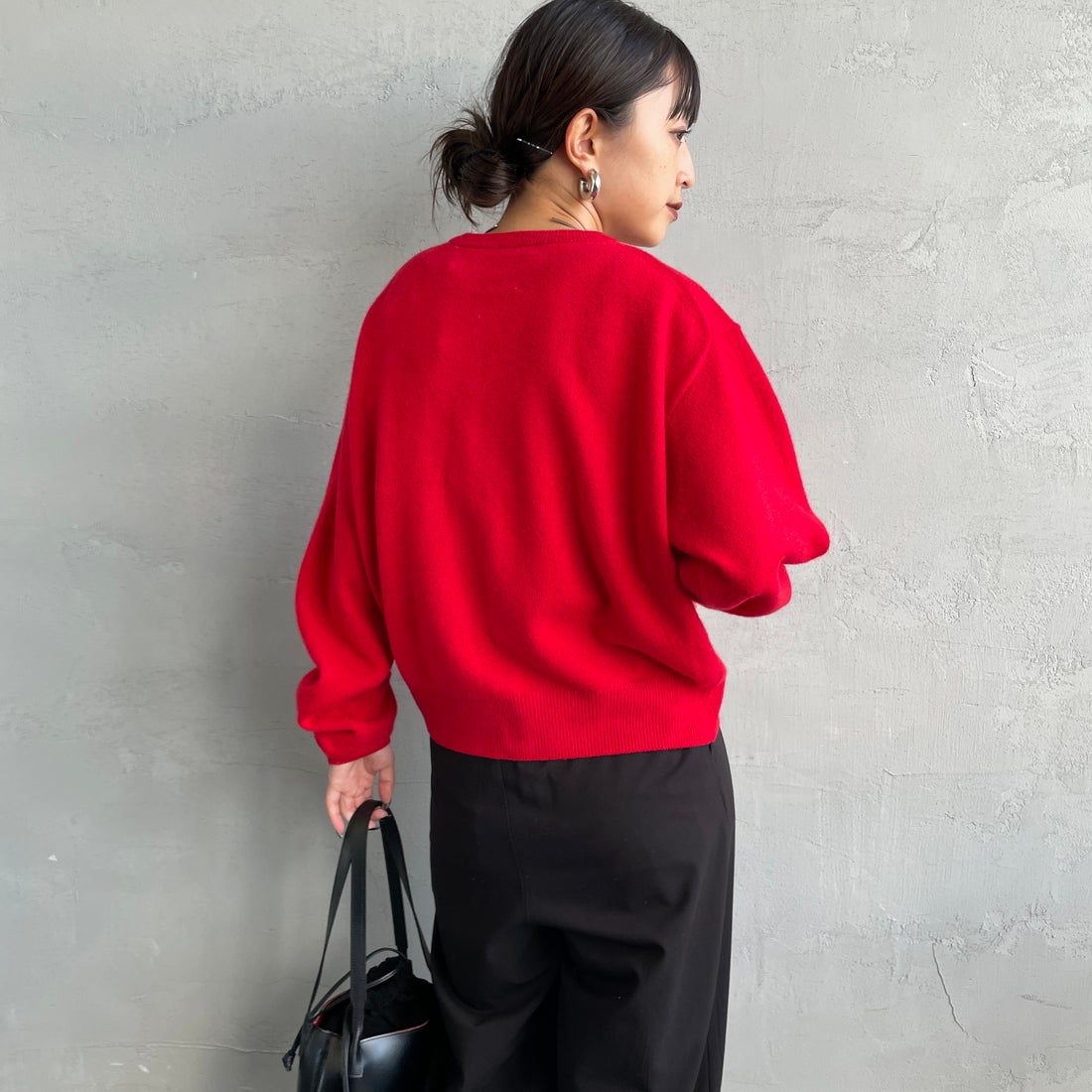 DANTON [ダントン] ラムウール クルーネックカーディガン [DT-D0031LMW] RED &&モデル身長：150cm 着用サイズ：34&&