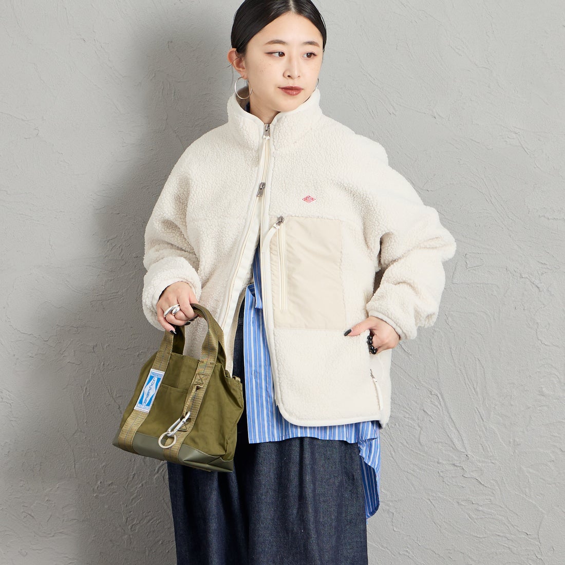 DANTON [ダントン] スタンドカラーボアジャケット [DT-A0194LBA] OYSTER &&モデル身長：150cm 着用サイズ：S&&