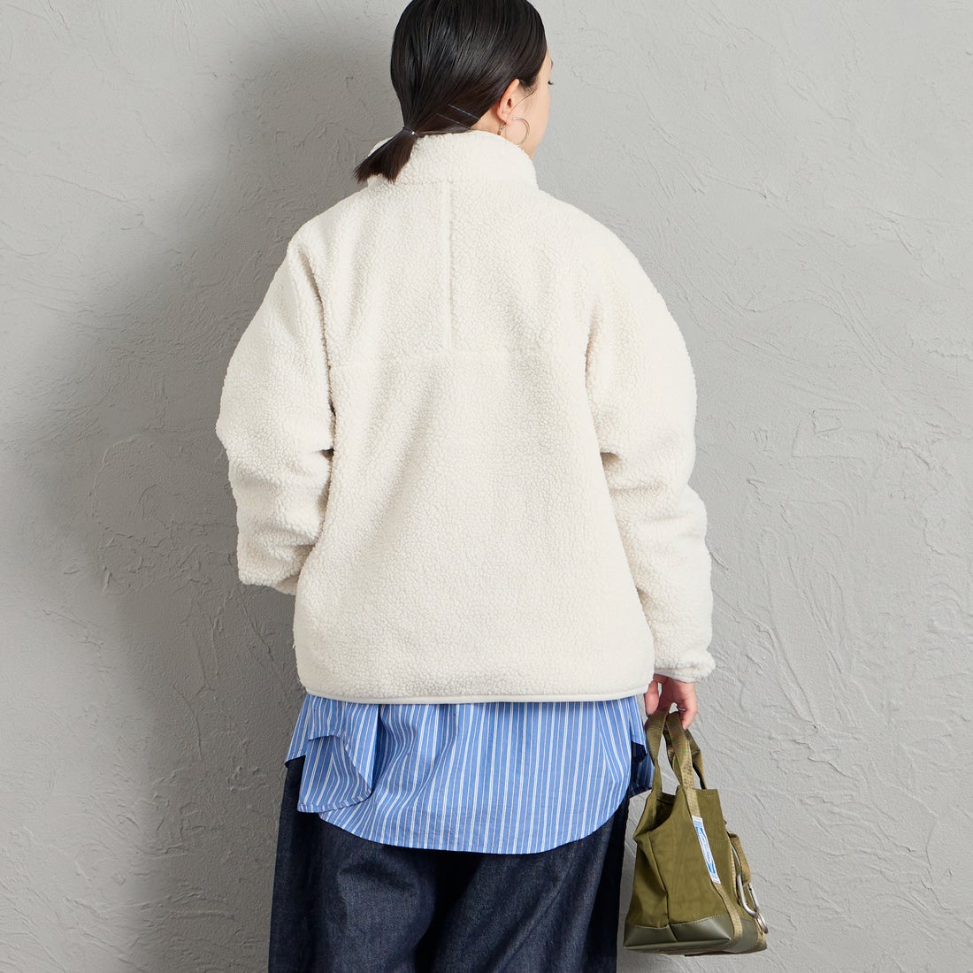 DANTON [ダントン] スタンドカラーボアジャケット [DT-A0194LBA] OYSTER &&モデル身長：150cm 着用サイズ：S&&
