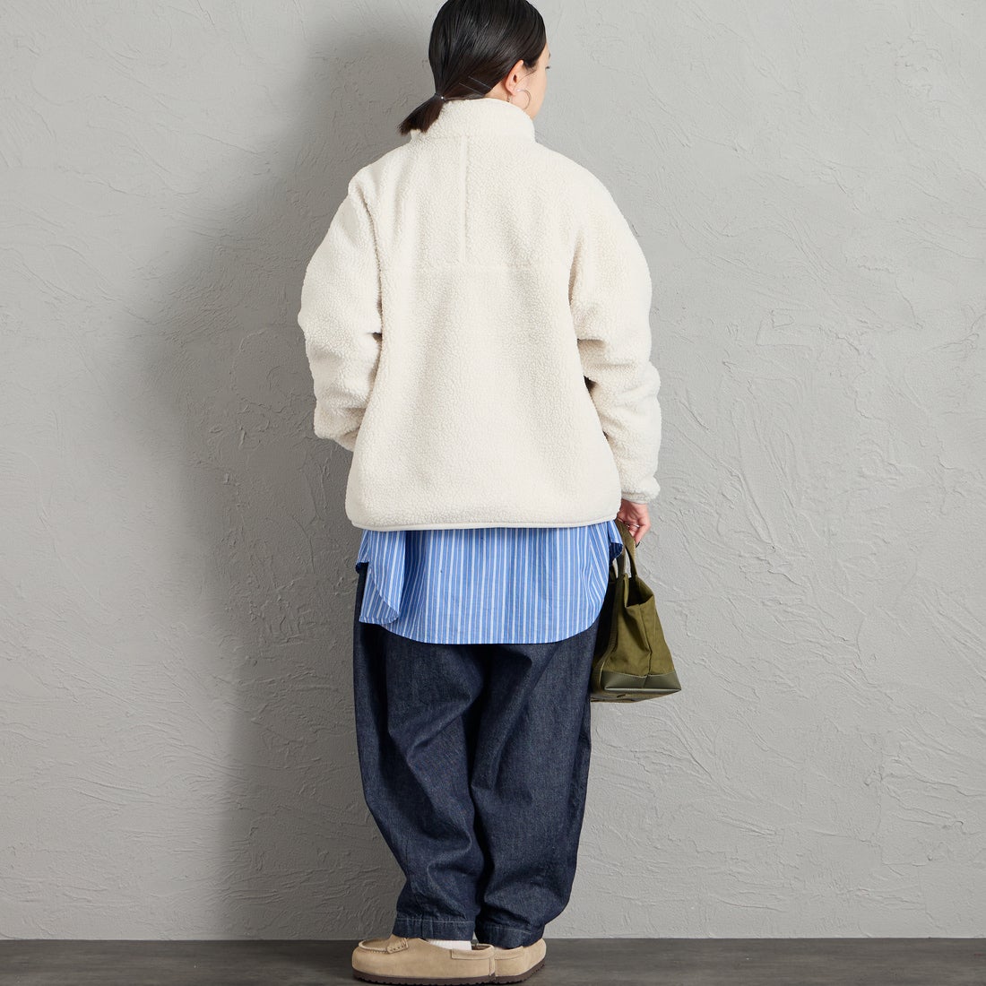 DANTON [ダントン] スタンドカラーボアジャケット [DT-A0194LBA] OYSTER &&モデル身長：150cm 着用サイズ：S&&