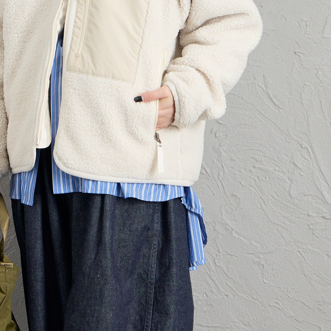 DANTON [ダントン] スタンドカラーボアジャケット [DT-A0194LBA] OYSTER &&モデル身長：150cm 着用サイズ：S&&