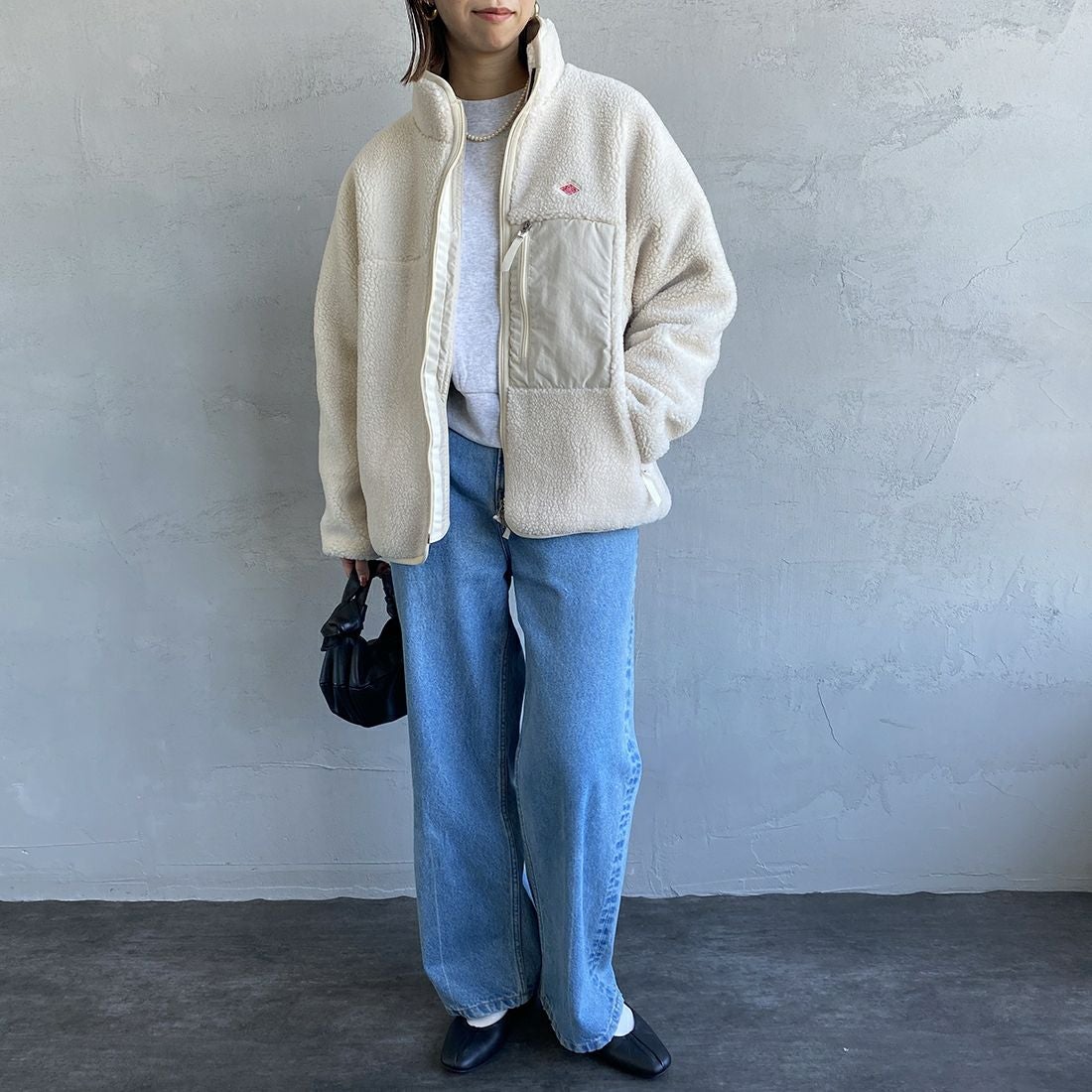 DANTON [ダントン] スタンドカラーボアジャケット [DT-A0194LBA] OYSTER &&モデル身長：163cm 着用サイズ：M&&