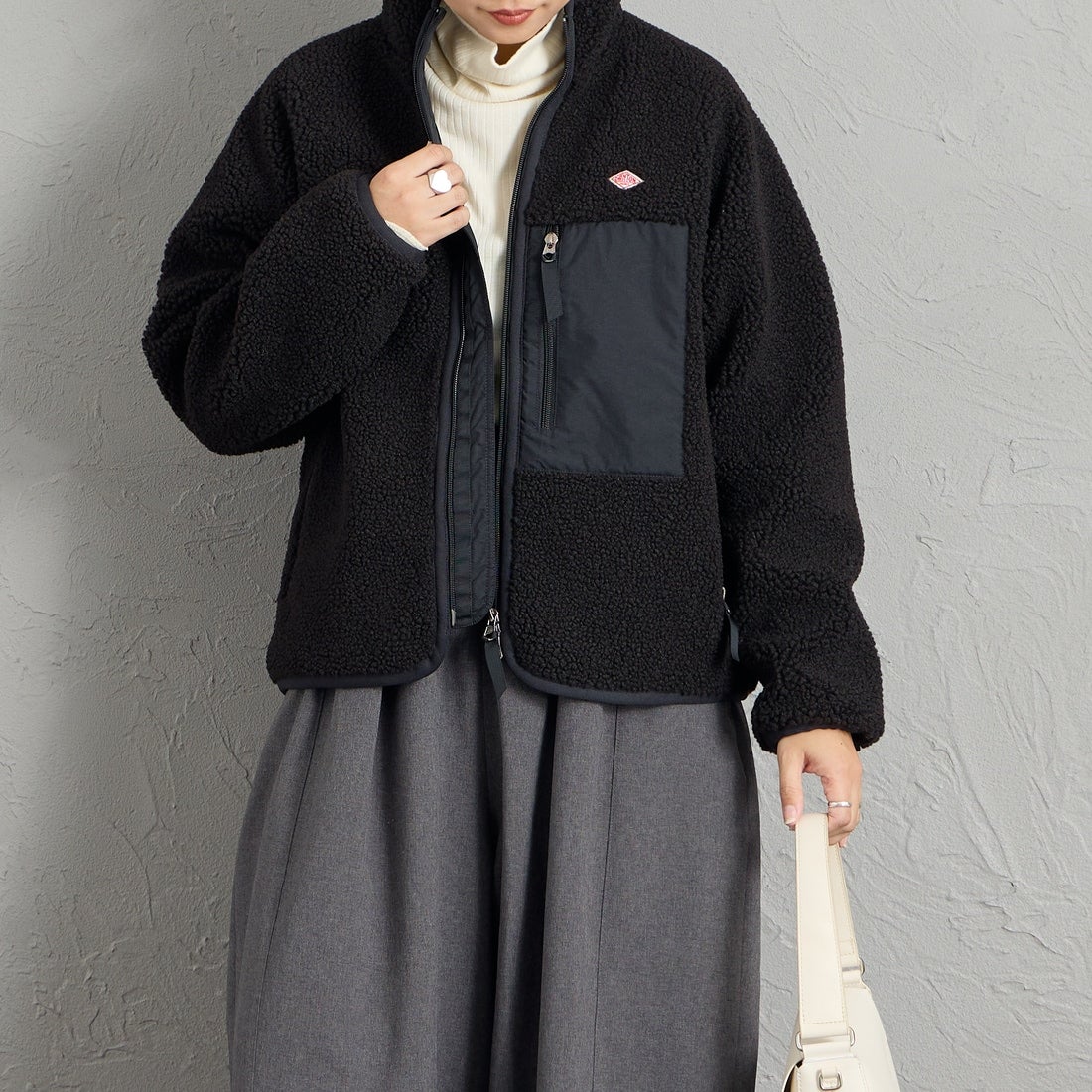 DANTON [ダントン] スタンドカラーボアジャケット [DT-A0194LBA] BLACK &&モデル身長：156cm 着用サイズ：S&&