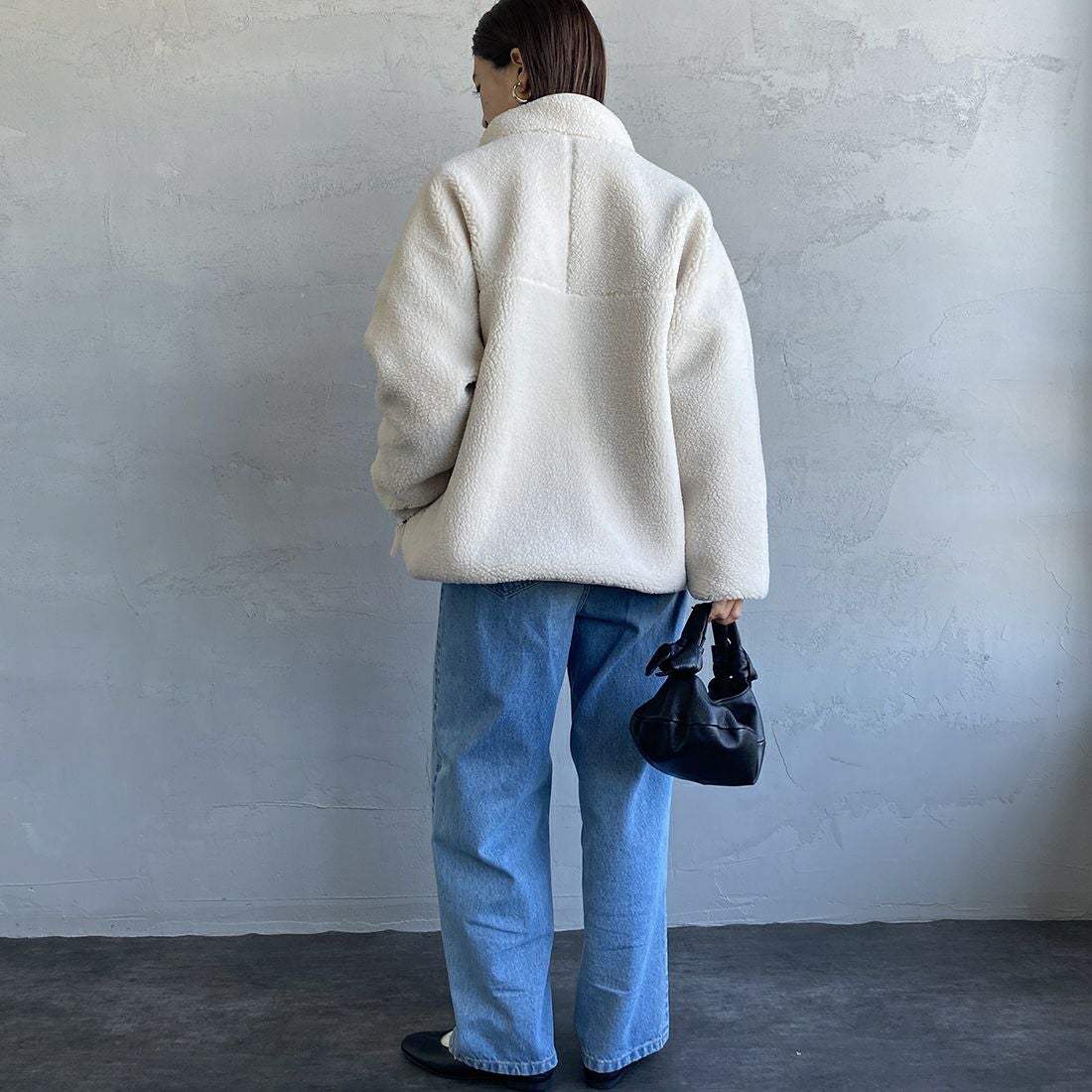 DANTON [ダントン] スタンドカラーボアジャケット [DT-A0194LBA] OYSTER &&モデル身長：163cm 着用サイズ：M&&