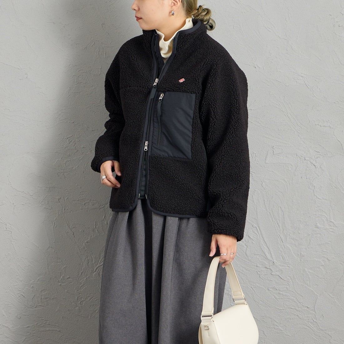 DANTON [ダントン] スタンドカラーボアジャケット [DT-A0194LBA] BLACK &&モデル身長：156cm 着用サイズ：S&&