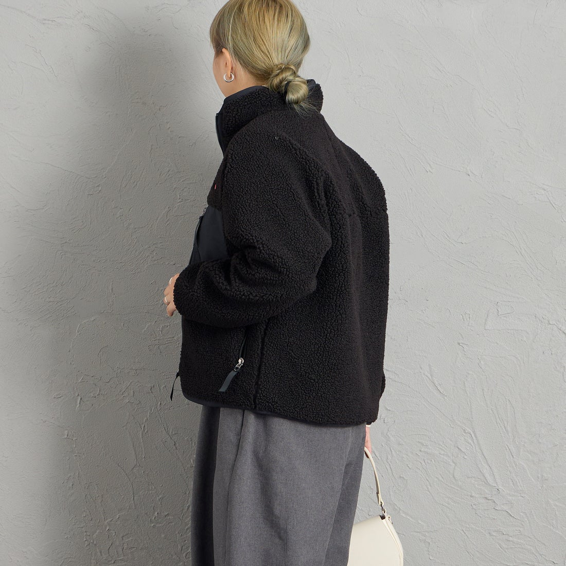 DANTON [ダントン] スタンドカラーボアジャケット [DT-A0194LBA] BLACK &&モデル身長：156cm 着用サイズ：S&&