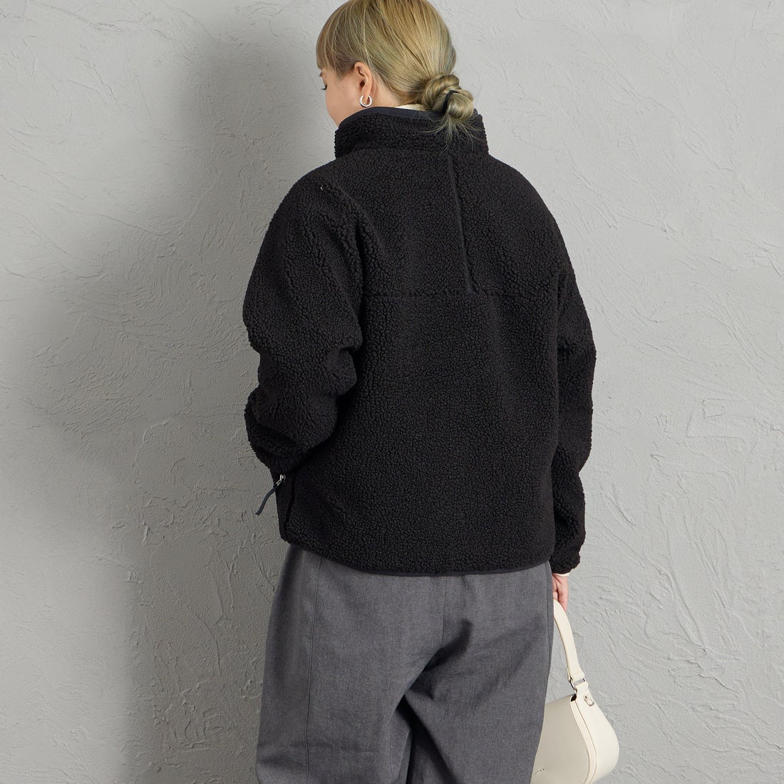 DANTON [ダントン] スタンドカラーボアジャケット [DT-A0194LBA] BLACK &&モデル身長：156cm 着用サイズ：S&&