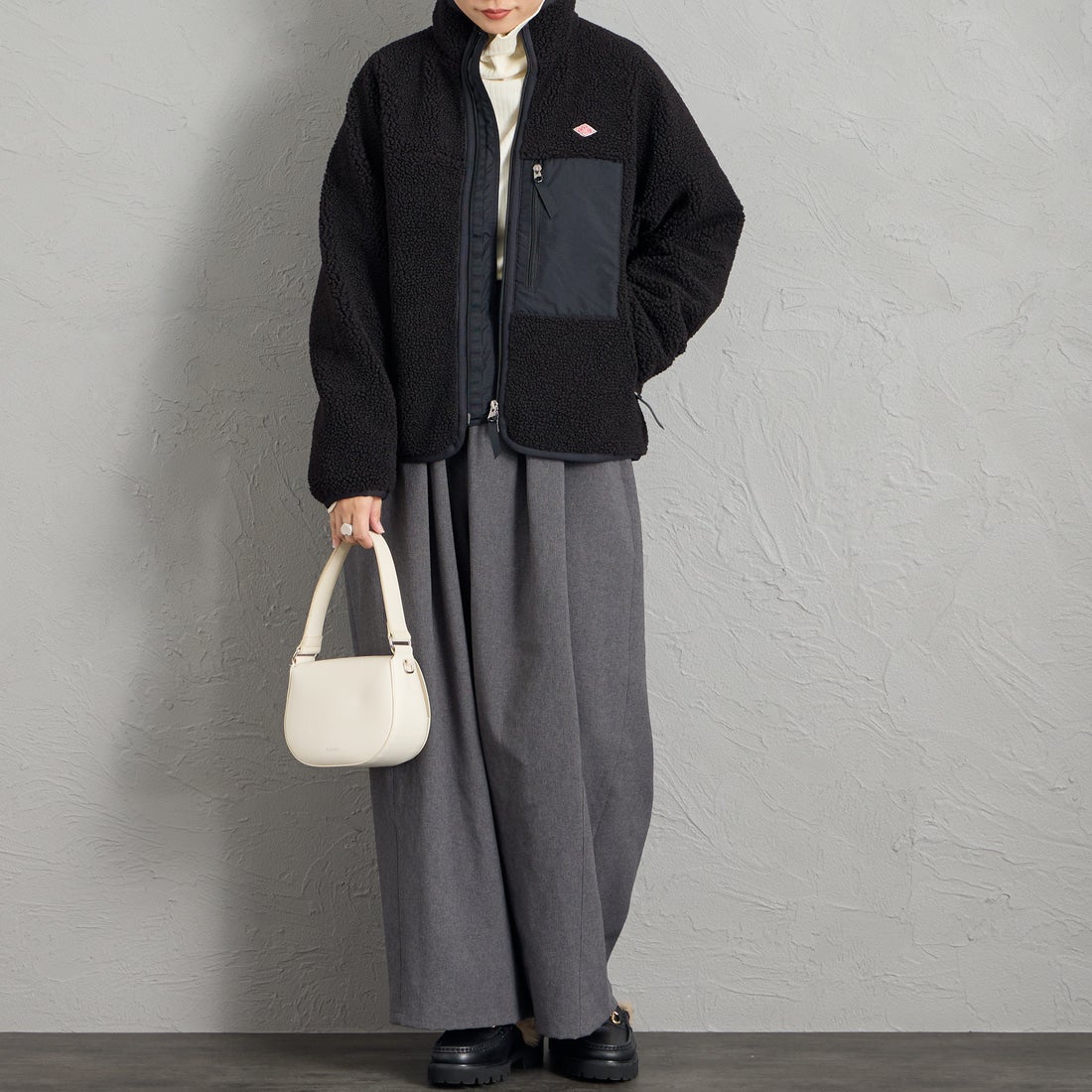 DANTON [ダントン] スタンドカラーボアジャケット [DT-A0194LBA] BLACK &&モデル身長：156cm 着用サイズ：S&&