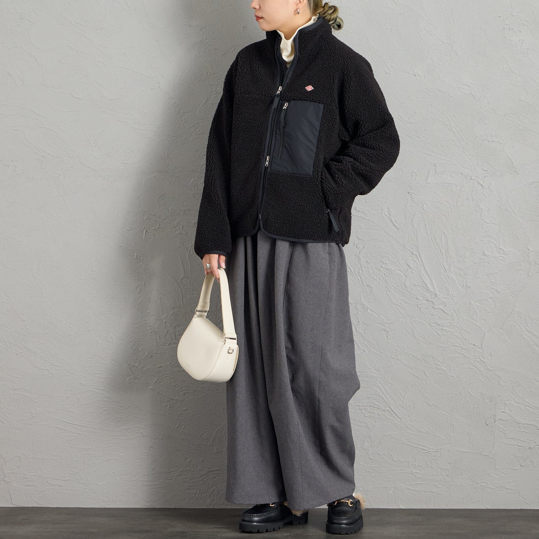 DANTON [ダントン] スタンドカラーボアジャケット [DT-A0194LBA] BLACK &&モデル身長：156cm 着用サイズ：S&&