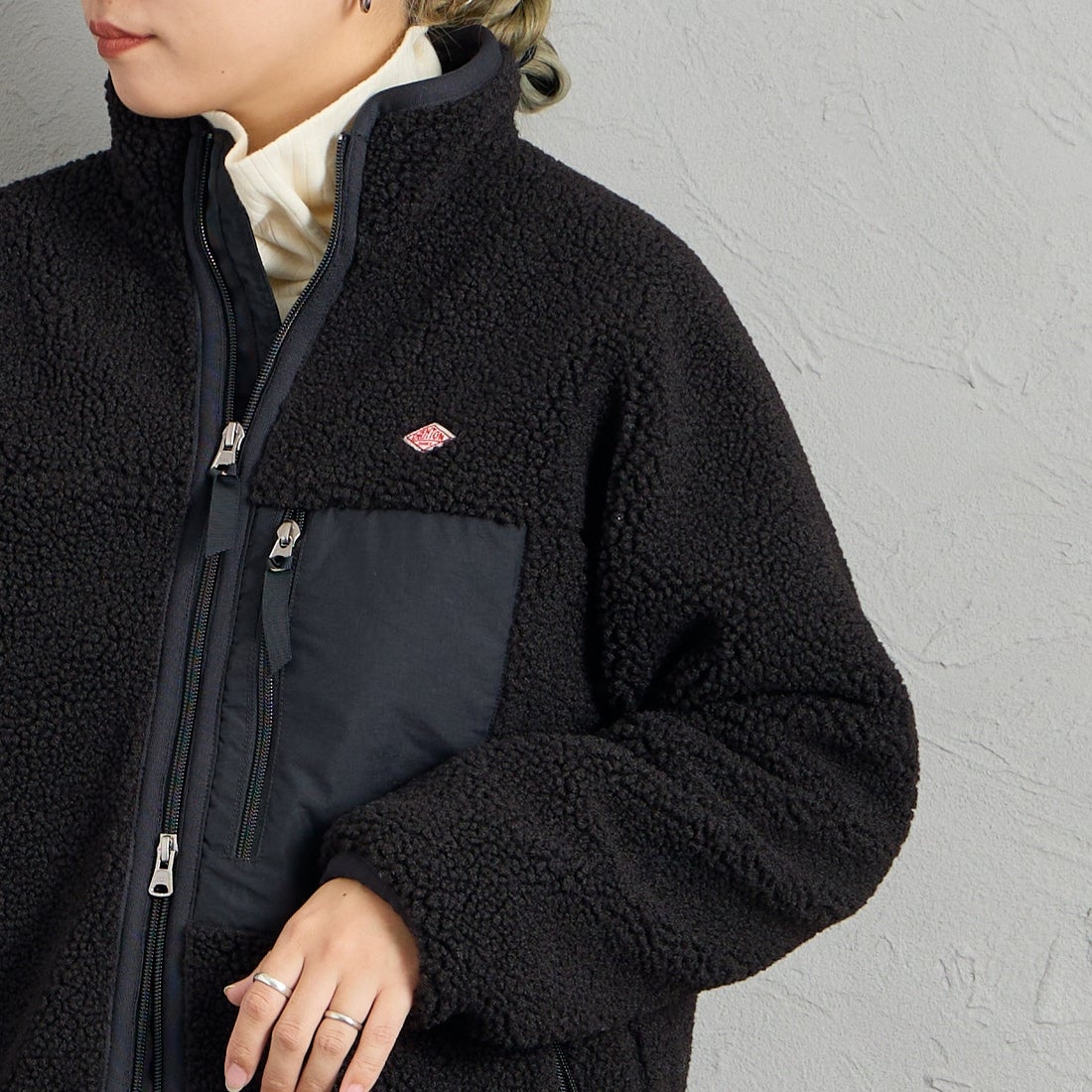 DANTON [ダントン] スタンドカラーボアジャケット [DT-A0194LBA] BLACK &&モデル身長：156cm 着用サイズ：S&&
