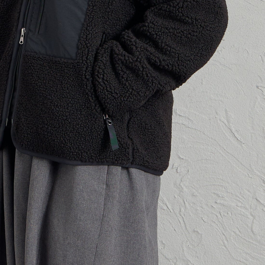 DANTON [ダントン] スタンドカラーボアジャケット [DT-A0194LBA] BLACK &&モデル身長：156cm 着用サイズ：S&&