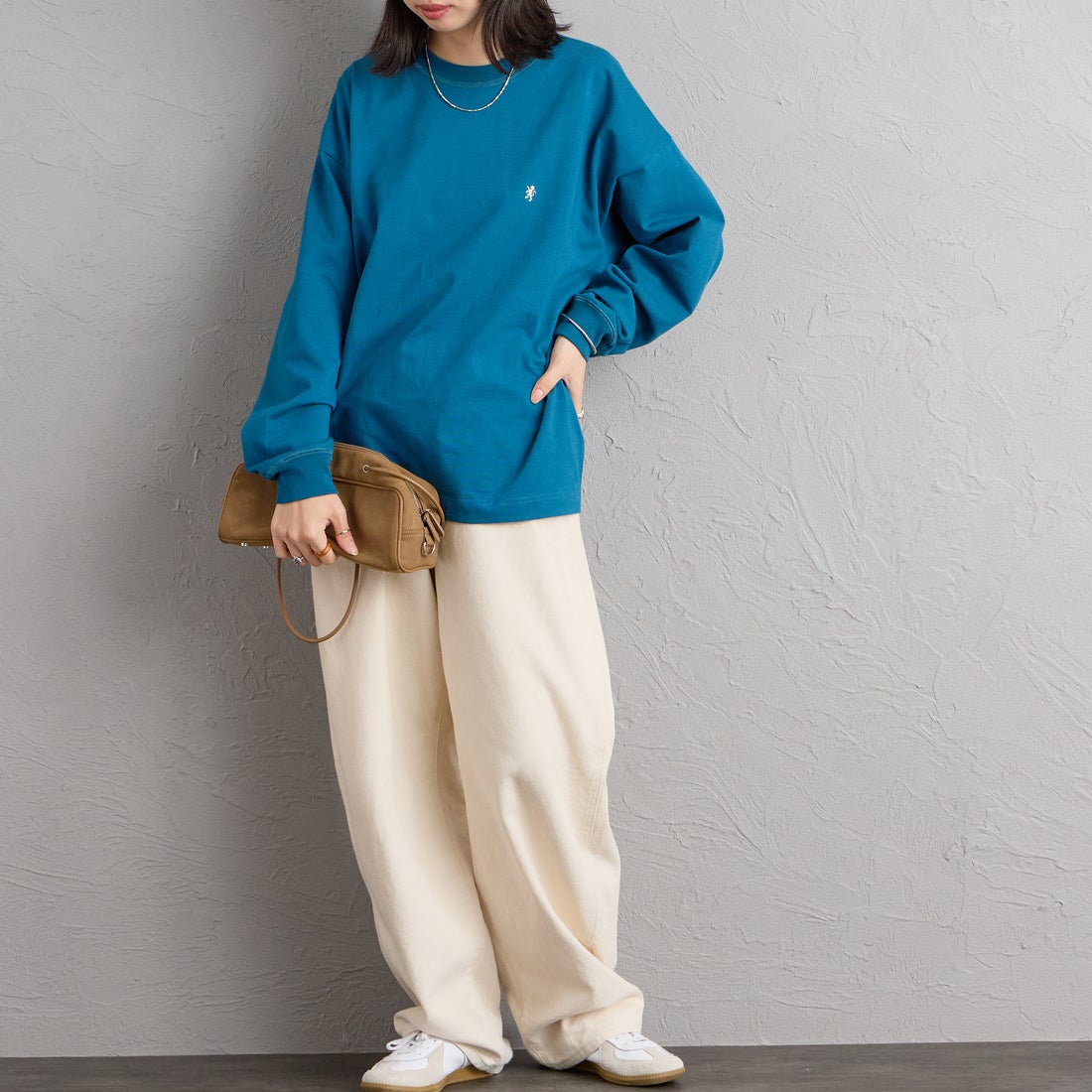 Gymphlex [ジムフレックス] ヘビーウェイトジャージー ロングスリーブTシャツ [GY-C0389HWJ] TURQUOISE &&モデル身長：162cm 着用サイズ：S&&