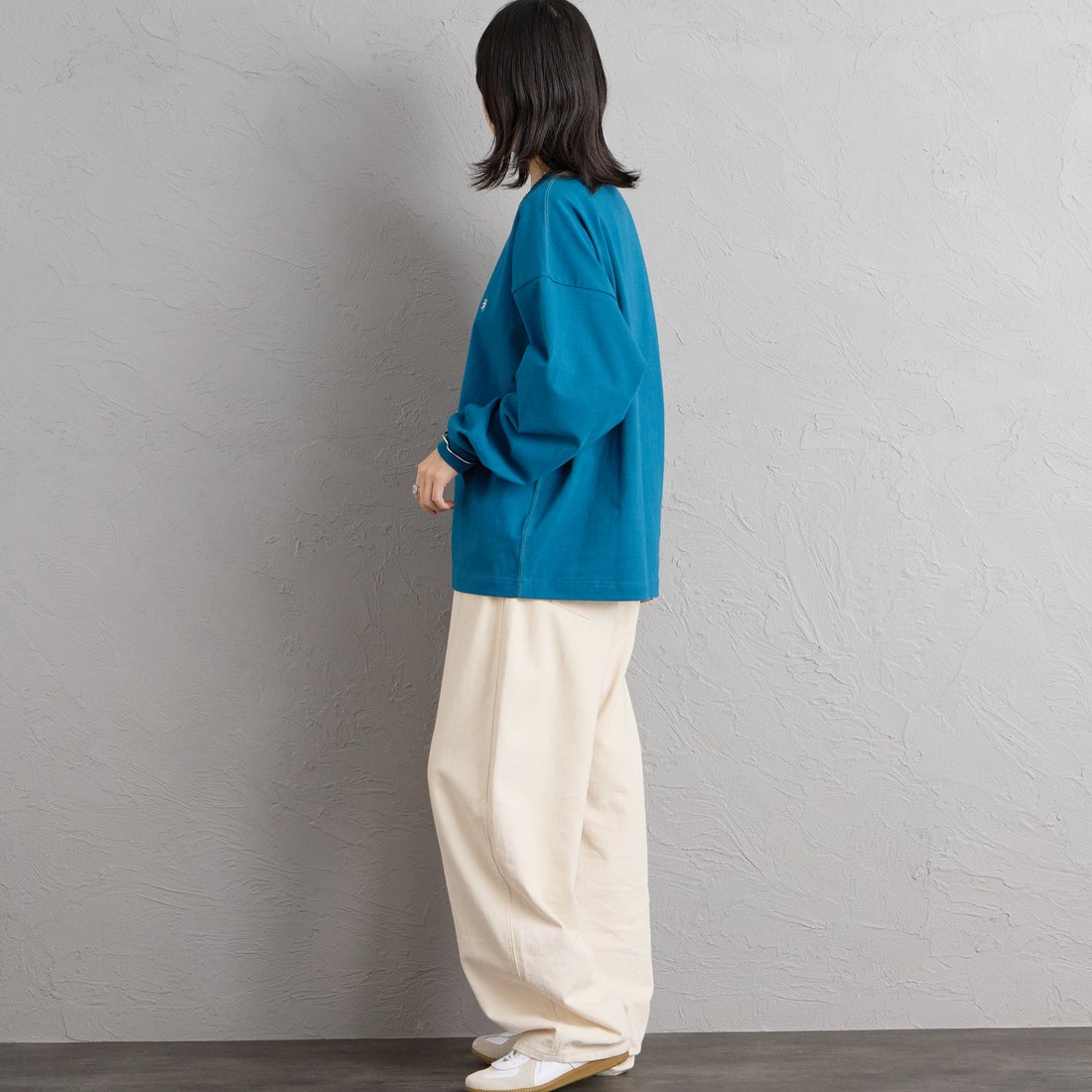 Gymphlex [ジムフレックス] ヘビーウェイトジャージー ロングスリーブTシャツ [GY-C0389HWJ] TURQUOISE &&モデル身長：162cm 着用サイズ：S&&