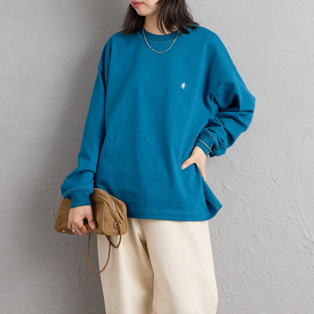 Gymphlex [ジムフレックス] ヘビーウェイトジャージー ロングスリーブTシャツ [GY-C0389HWJ] TURQUOISE &&モデル身長：162cm 着用サイズ：S&&