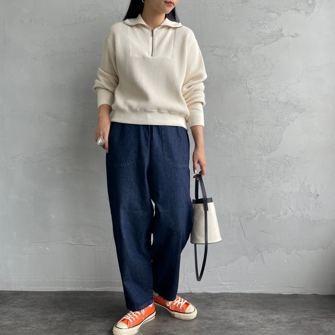 DANTON [ダントン] デニムイージーパンツ [JD-2540DDM] INDIGO &&モデル身長：156cm 着用サイズ：36&&