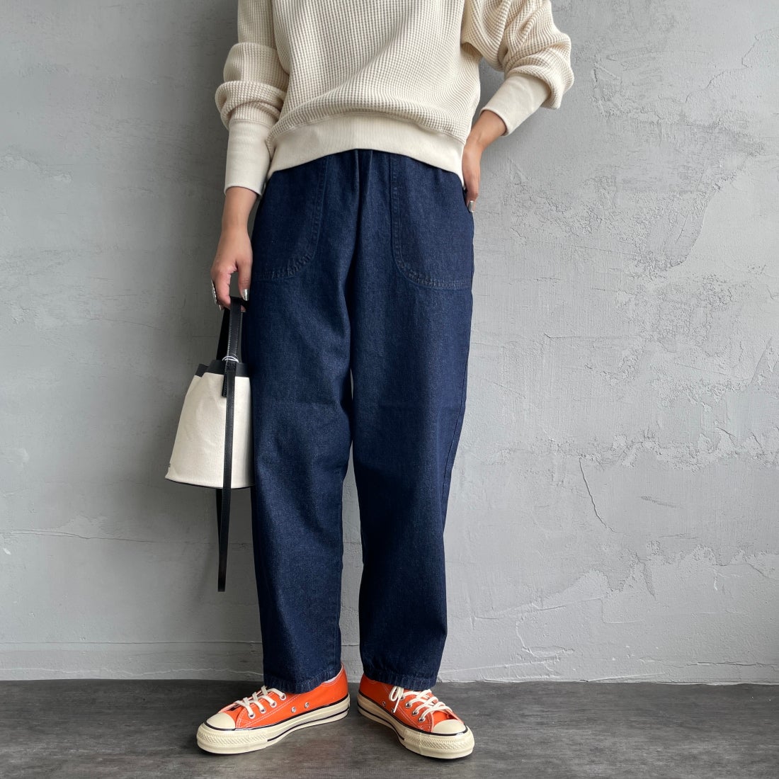 DANTON [ダントン] デニムイージーパンツ [JD-2540DDM] INDIGO &&モデル身長：156cm 着用サイズ：36&&