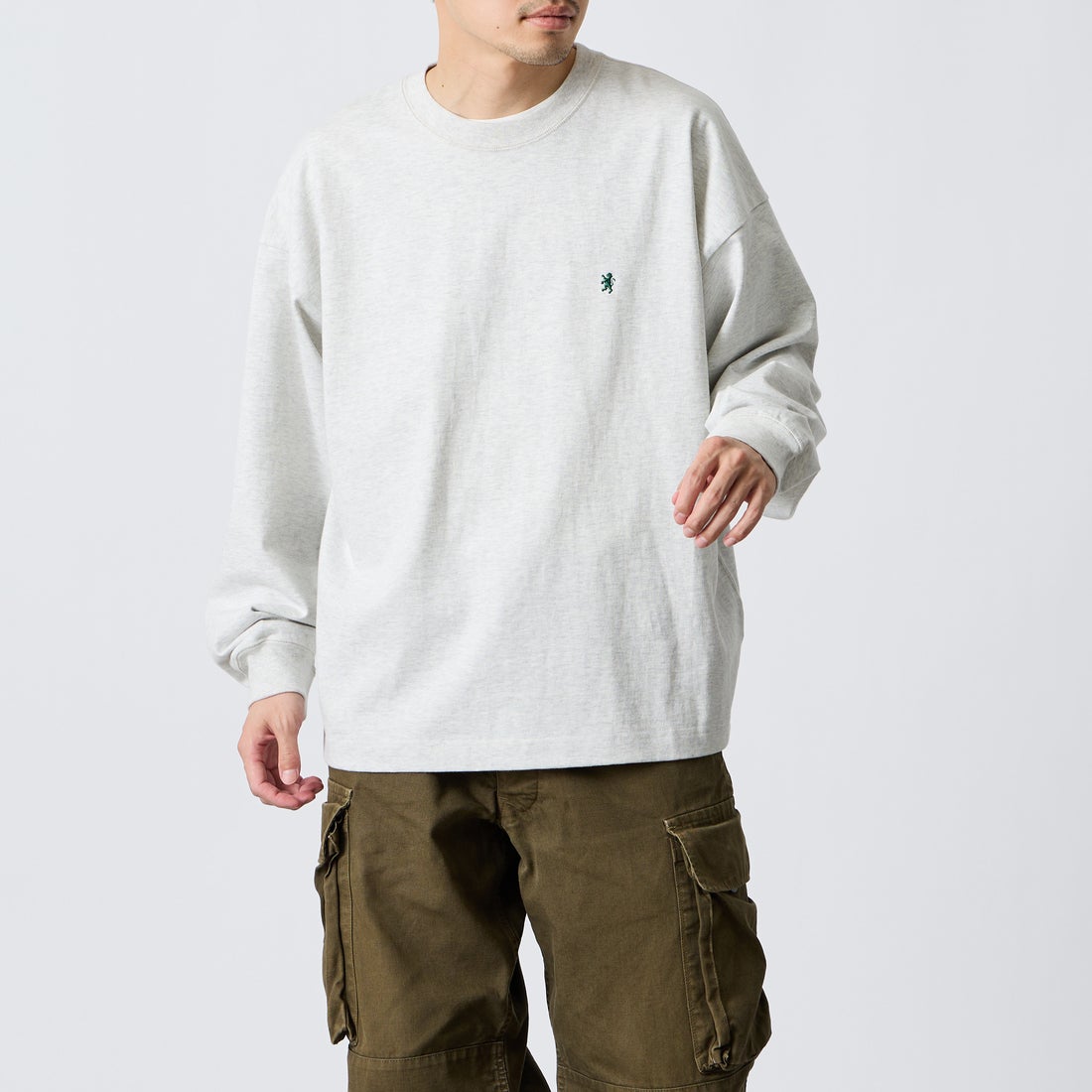 Gymphlex [ジムフレックス] ヘビーウェイトジャージー ロングスリーブTシャツ [GY-C0389HWJ] H.LT.GREY &&モデル身長：168cm 着用サイズ：M&&